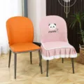 Housse de chaise de salle à manger incurvée universelle, housse antidérapante. - Grand Dossier / Ours panda en chenille rose