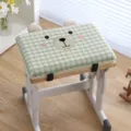 Kids cute bear seat cushion thickened memory foam student chair pad with green grid pattern - Sweet Brown Bear Green