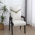 Quilted chair cover with decorative lace embroidery, comfortable cushion for home mahjong or office. - Peony Blossom Print / 52x150cm / Beige