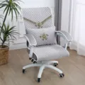 Grey padded office chair cover set with floral embroidery, soft quilted fabric for computer swivel. - 50*133 Computer Office Chair Cover / Blooming Flowers - Grey