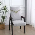 Grey quilted mahjong chair cover with gold lace decor, thick backrest protector for home use. - Peony Blossom Print / 52x150cm / Gray
