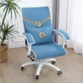 Blue quilted office chair cover set featuring floral embroidery and lumbar pillow detail - 50*133 Computer Office Chair Cover / Flowers Blooming Blue