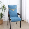 Blue quilted mahjong chair cover detail, elegant blue fabric with gold lace floral embroidery. - Peony Blossom Print / 52x150cm / Blue