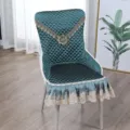 Funda de silla acolchada verde oscura con encaje bordado elástica para comedor elegante - Estilo cintura delgada – gran lujo / Flores en el camino verde
