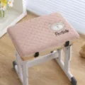 Thickened plaid student chair cushion with cute bear embroidery and secure straps for daily use. - Good Morning Bear - Pink