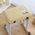 Student desk stool with yellow checkered cushion and cute bear embroidery for comfort. - Good Morning Bear - Gold