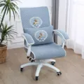 Quilted office chair cover set with cute deer embroidery, soft padded swivel chair protector. - Always with You Grey