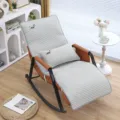 Détail de coussin de chaise à bascule gris confortable, coussin moelleux avec broderie mignonne. - 50*150CM / Housse de fauteuil à bascule teckel gris avec coussin lombaire