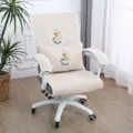 Quilted office chair cover set with deer embroidery beige computer swivel seat protector - Always with You Beige