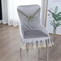 Funda acolchada para silla de comedor gris con elegante ribete de encaje, protector elástico. - Estilo cintura delgada – gran lujo / Flores en el camino gris
