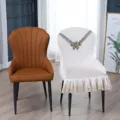 Modern luxury dining chair cover set, elegant shell design and quilted lace cushion for home decor. - Shell Style (With Armrests) / Beige