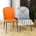Housse de chaise de salle à manger incurvée de luxe antidérapante gris orange variante - Grand Dossier / Fleurs épanouies - Gris