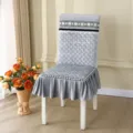 Housse de chaise matelassée en velours gris avec bordure en dentelle élégante pour salle. - Taille unique / Nuage Porte-Bonheur Bande Droite Coin Carré Paquet Doux / Gris