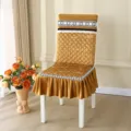 Housse de chaise en velours matelassé doré avec bordure en dentelle et jupe élégante. - Taille unique / Nuage Porte-Bonheur Bande Droite Coin Carré Paquet Doux / Orange