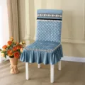 Housse de chaise matelassée bleue avec dentelle, housse antidérapante pour chaise de salle à manger. - Taille unique / Nuage Porte-Bonheur Bande Droite Coin Carré Paquet Doux / Bleu