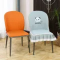 Housse de chaise de salle à manger incurvée universelle, dossier antidérapant variante. - Grand Dossier / Ours panda en chenille vert