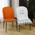 Housse de chaise de salle à manger incurvée de luxe enveloppement complet antidérapant universel. - Grand Dossier / Ours panda en chenille beige
