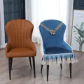 Modern dining chair cover set, luxury quilted shell chair slipcover with lace trim design. - Shell Style (With Armrests) / Blue