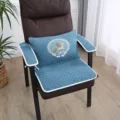 Thickened blue chair cushion set with deer embroidery, quilted design for chairs. - Together Blue