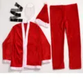 Full 5-piece Santa Claus costume set including plush red jacket, pants and accessories - One Size / Set / Red