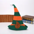Adult striped elf hat with ears and pompom for Christmas or Halloween decor - Elf Hat / Green Orange Stripe