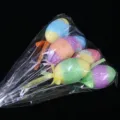Pack of 6 colorful glitter Easter foam eggs on sticks with ribbons in clear packaging - 新款15号细闪粉蝴蝶结插杆款 / Set of 6