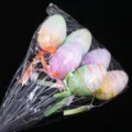 Decorative set of 6 colorful glitter Easter foam eggs on sticks with satin ribbons - 新款14号马卡龙色细线插杆款 / Set of 6