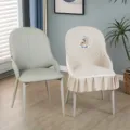 Fundas para sillas de comedor acolchadas con volantes y bordado de ciervo antideslizantes. - Estilo Semi-Reposabrazos / Beige