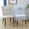 Housse de chaise de salle à manger antidérapante matelassée et épaissie avec protection de dossier - Papillon Chéri / Gris