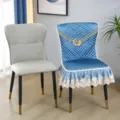 Housse de chaise de salle à manger matelassée et épaisse avec dentelle et broderie florale. - Imprimé Fleur de Pivoine / Bleu