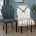 Quilted dining chair cover lace trim light luxury seat protector universal home decor SKU - Sector Chair Cover / Single Piece / Beige