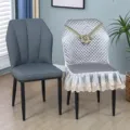 Dining chair cover slipcover quilted lace embroidery grey universal curved back seat protector - Sector Chair Cover / Single Piece / Gray