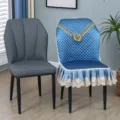 Blue quilted dining chair cover with elegant lace ruffles, universal fit for home decor. - Sector Chair Cover / Single Piece / Blue