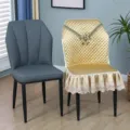 Luxury quilted dining chair cover with elegant lace trim universal seat protector decor - Sector Chair Cover / Single Piece / Yellow