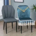 Luxury blue velvet dining chair cover with exquisite lace ruffle and quilted pattern - Sector Chair Cover / Single Piece / Green