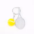 High-quality mini tennis racket and yellow ball keychain with silver metallic finish - Yellow