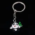 Detailed view of a cute cartoon panda metal keychain holding a green bamboo stalk - 熊猫13款式