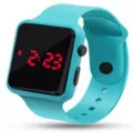 Reloj electrónico digital LED cuadrado turquesa con correa de silicona cómoda - Azul