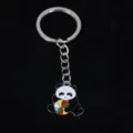 Cute enamel panda keychain pendant with colorful ball on black background - 熊猫08款式
