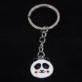 Cute metal panda head keychain charm with red cheeks and enamel finish on black backdrop - 熊猫02款式