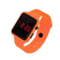 Reloj digital LED cuadrado naranja con correa de silicona suave y pantalla de color rojo - Naranja