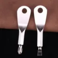 Close-up view of Phillips and flathead screwdriver bits on a metal keychain tool - Screwdriver Set (Slotted + Phillips) / Silver