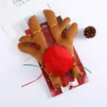 Plush Christmas reindeer antlers and red nose car decoration set on its red display card - No Tail Style / Light Brown