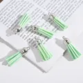 Mint green suede leather tassels with silver caps for DIY jewelry and crafts - 5 Pieces / Light Green