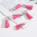 Vibrant pink faux suede leather tassels with decorative silver caps for DIY keychain making - Set of 6 / Light Rose
