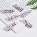 Lavender suede leather tassels with silver caps for DIY jewelry making and crafts - Set of 6 / Light Purple
