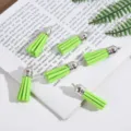 Bright lime green faux suede tassels with silver caps for DIY jewelry making and crafts. - 5 Pieces / Turquoise Green