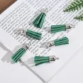 Five dark green suede leather tassels with silver caps for DIY jewelry making craft - 5 Pieces / Teal