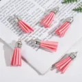 Handmade pink Korean velvet suede leather tassel with silver cap for DIY jewelry making - Set of 6 / Pink