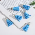Sky blue suede leather tassel with silver metal cap loop for DIY keychain jewelry crafts - Blue